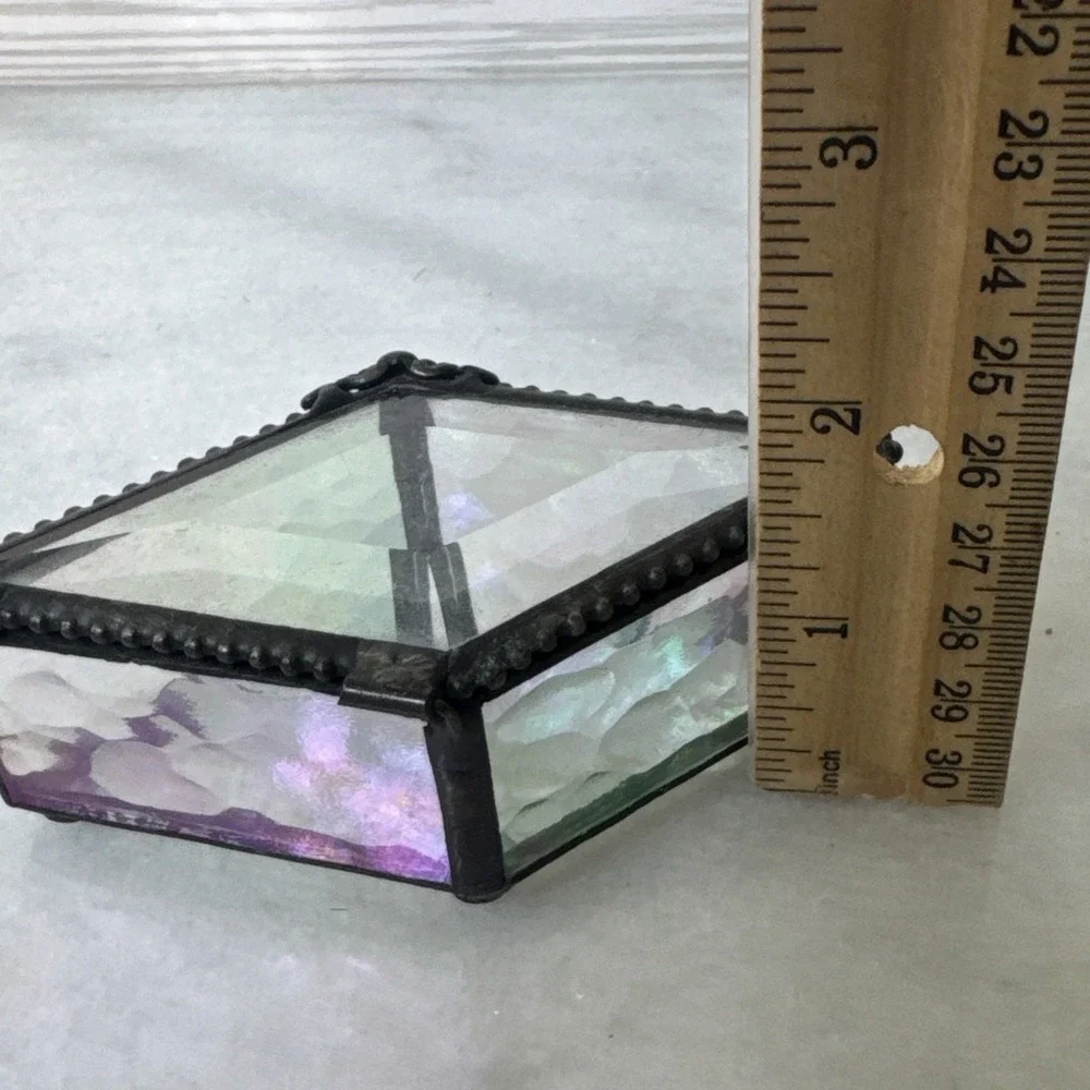 Artisan Made Irridescent Stained Glass Small Trinket Box